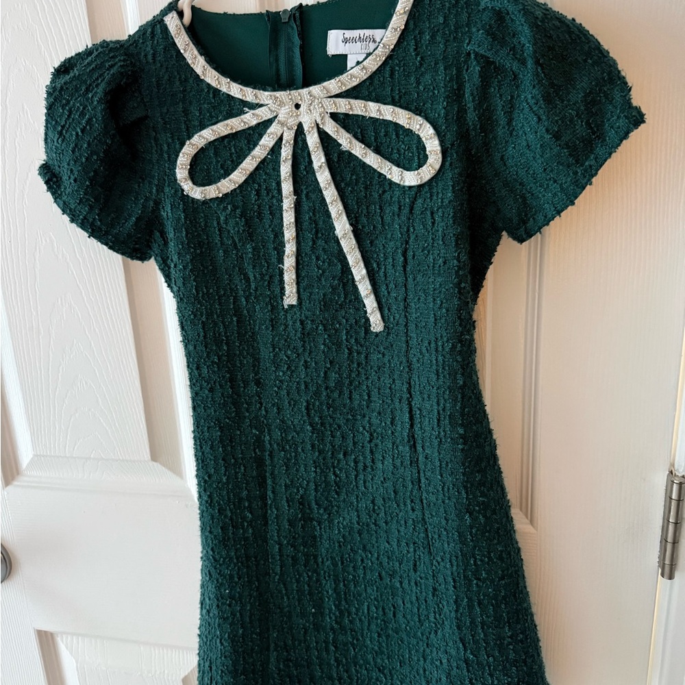 Speechless Emerald Green Kids Dress with Bow Accent